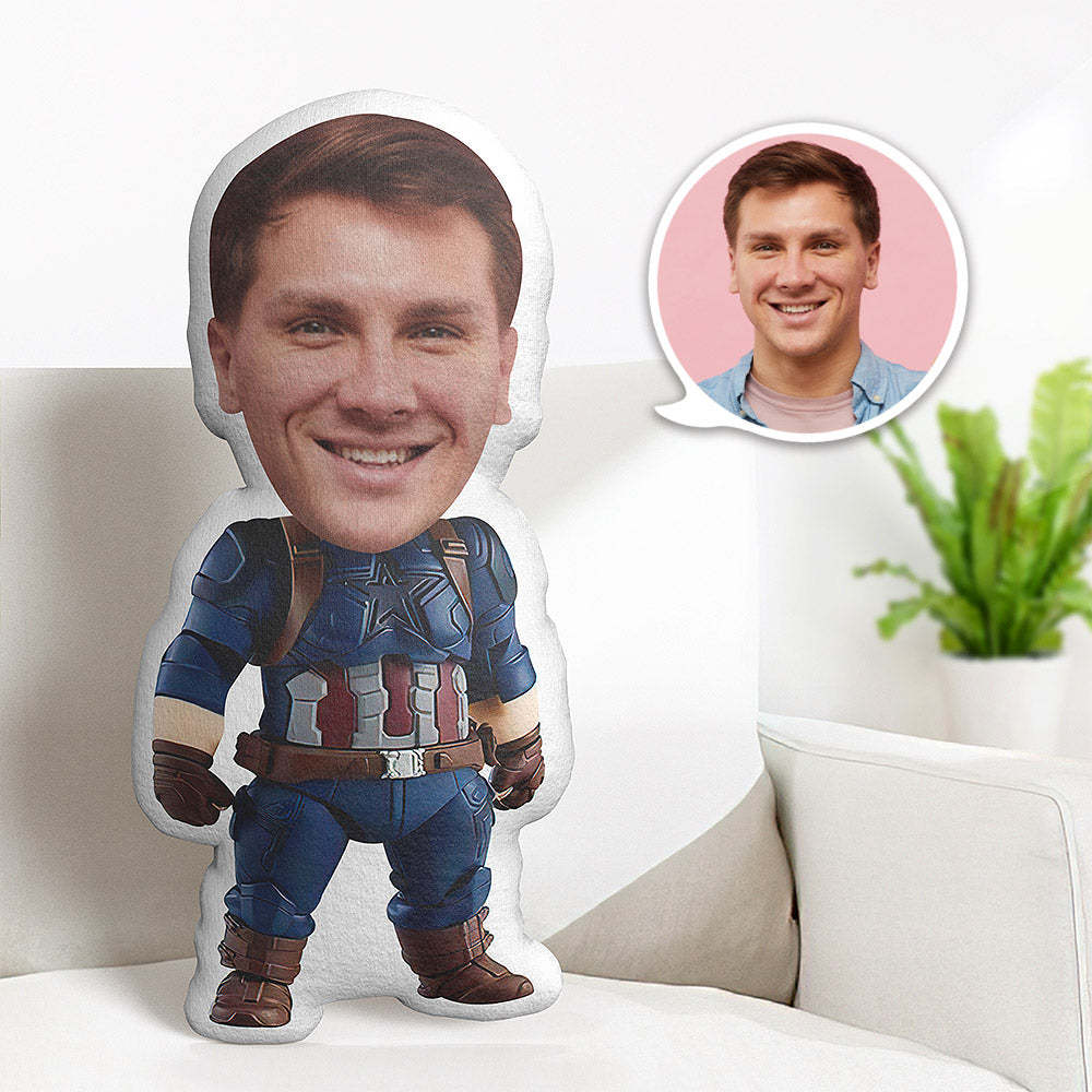 Custom Face Pillow Personalized Photo Pillow Standing Fat Captain America MiniMe Pillow Gifts for Kids - Yourphotoblanket
