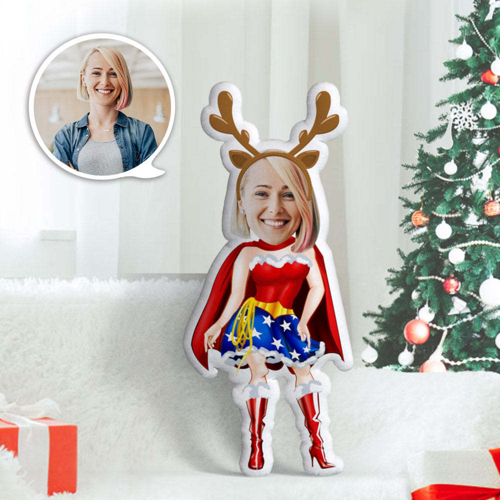 Custom Face Pillow Personalized Photo Pillow Christmas Gift Reindeer Superwoman MiniMe Pillow Gifts for Chirstmas - Yourphotoblanket