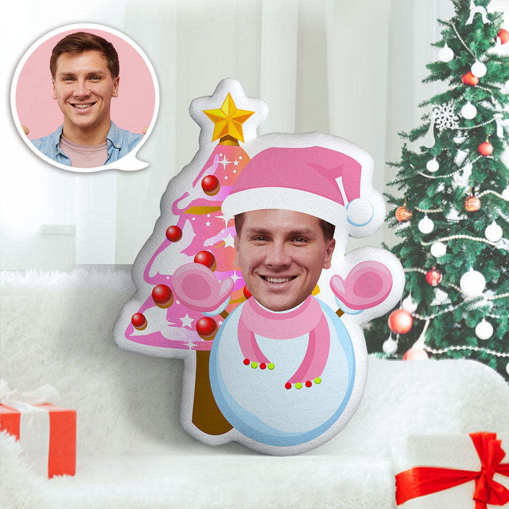 Pink Christmas Snowman Tree Custom Body Pillow Personalized Pink Snowman Face Pillow Best Christmas Gift for Him - Yourphotoblanket