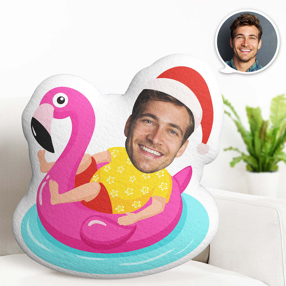Custom Pillow Face Body Cushion Personalized Santa Claus With Flamingo Inflatable Ring Pillow MiniMe Doll Christmas Gift - Yourphotoblanket