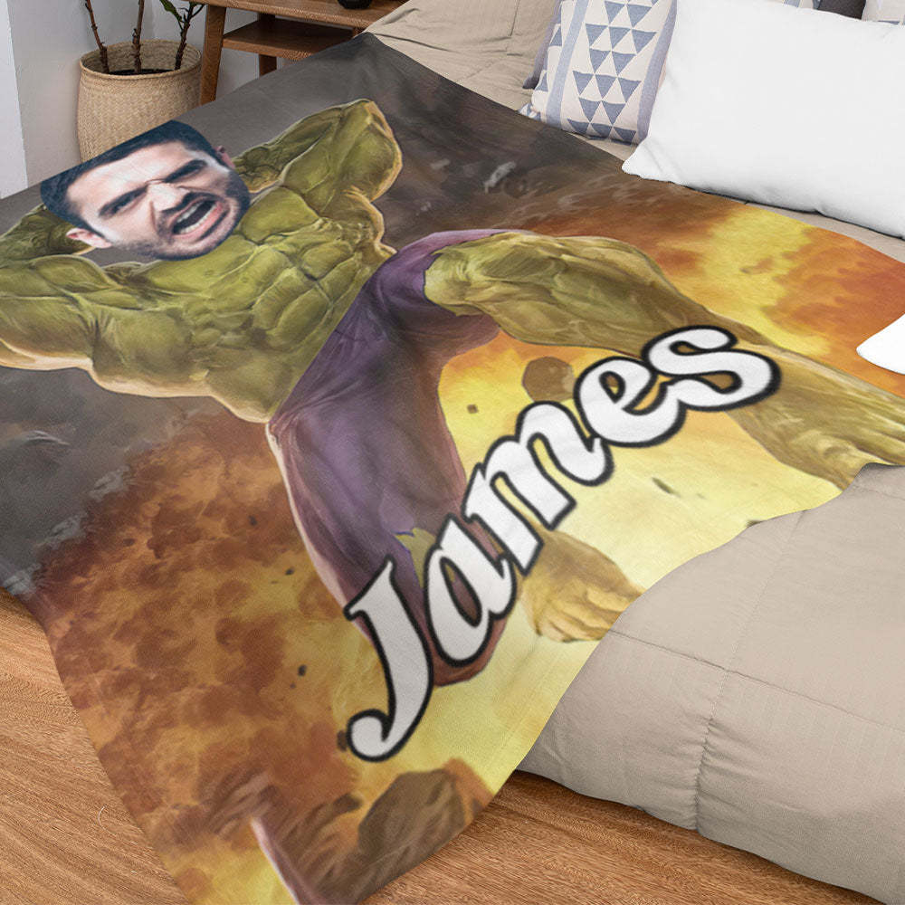 Custom Face Blanket Personalized Photo and Text Incredible Hulk Blanket Minime Blanket Best Gift For Him - Yourphotoblanket