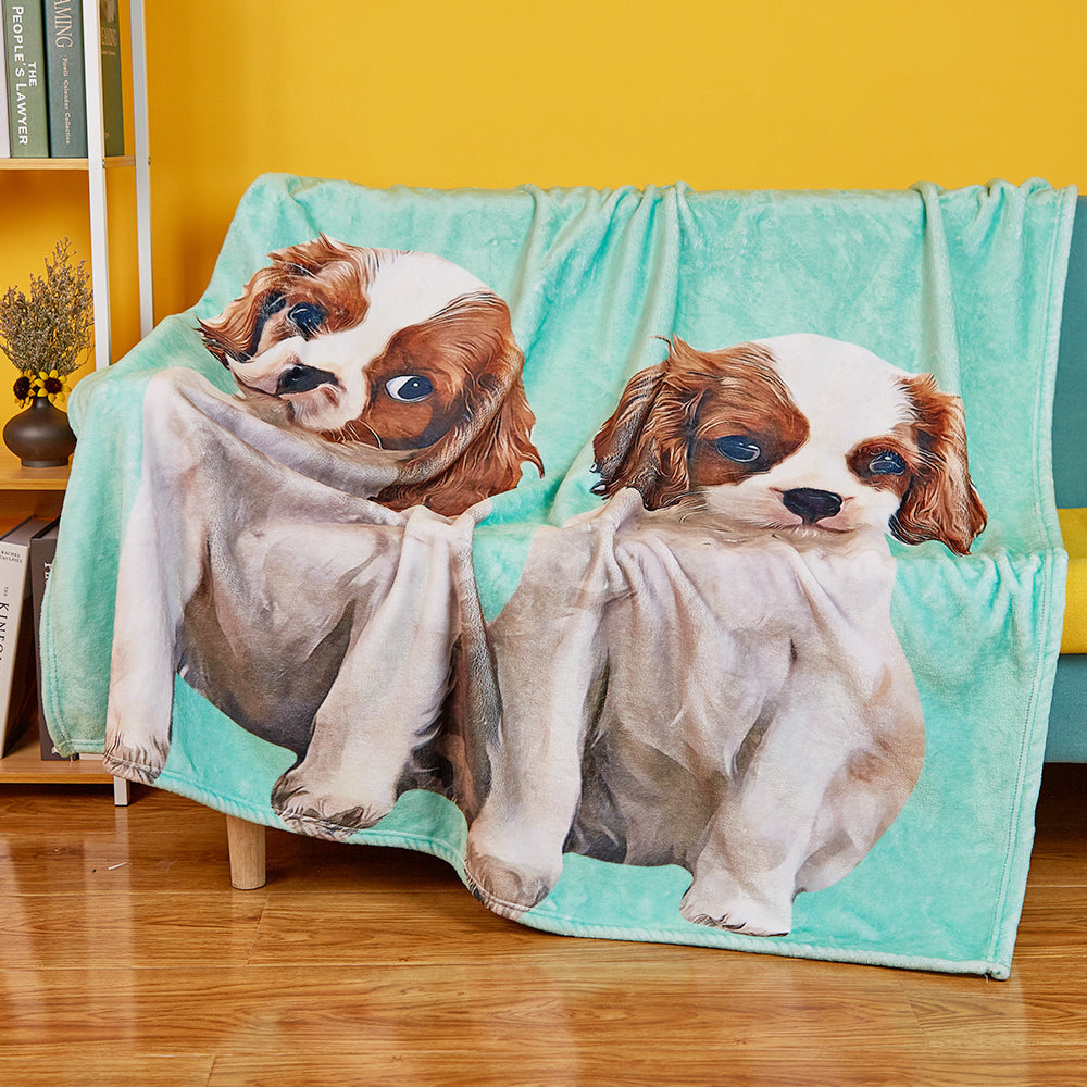 Personalized Photo Blanket With Dog Face Custom Photo Blanket Pet Portrait Blanket