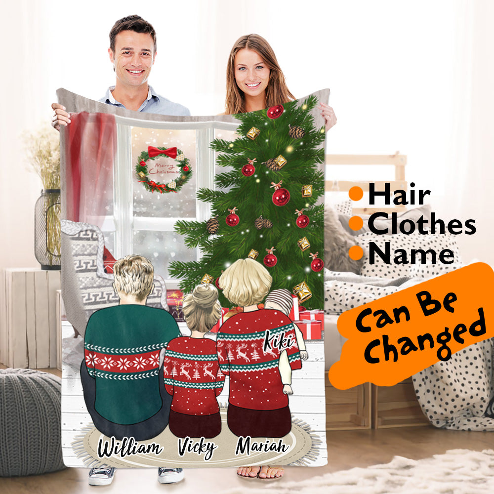 Christmas Gifts Custom Blanket Cartoon Character Festival Cartoon Family Portraits Fleece Blanket Festival Gift