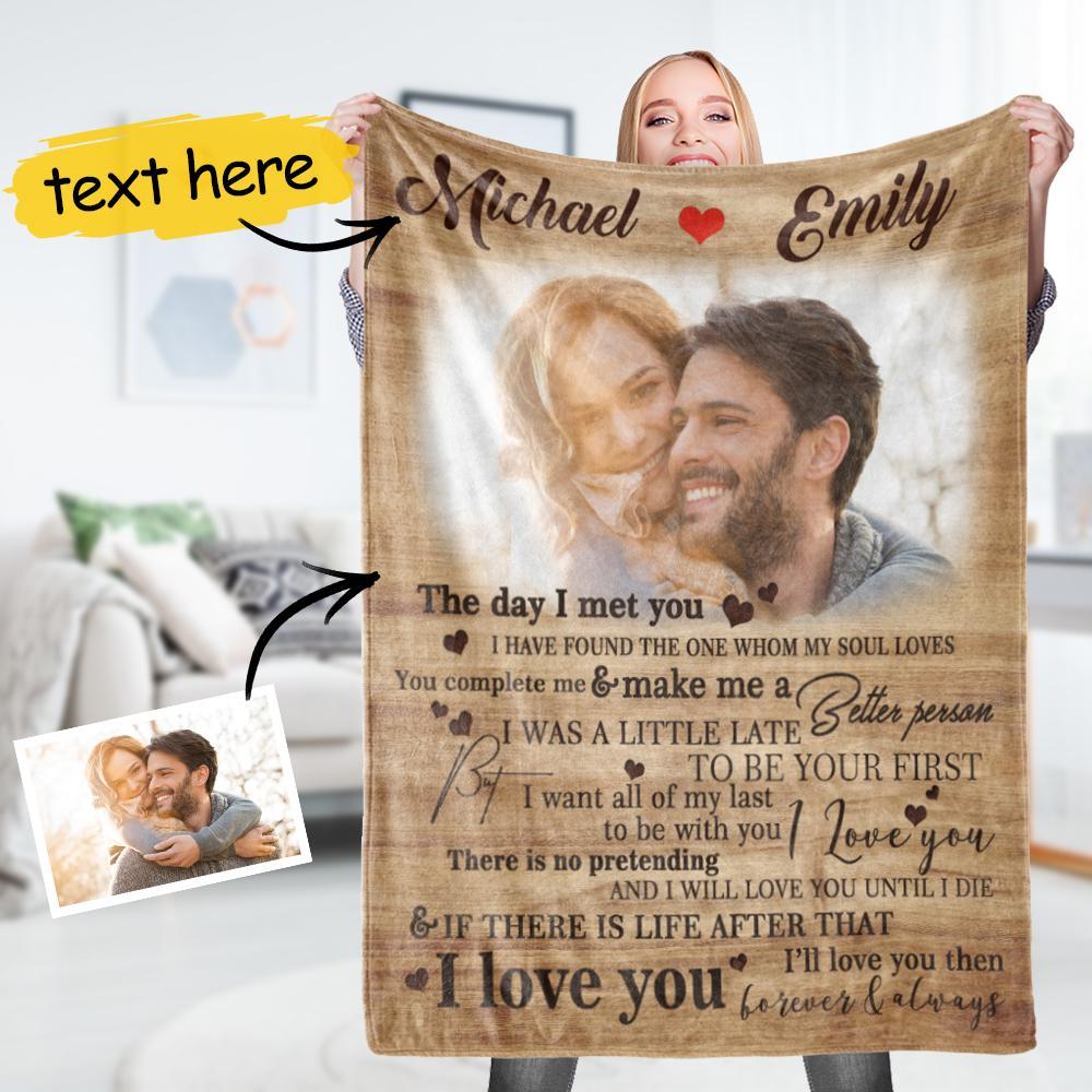 Custom Couple Photo Blanket With Personalized Name Anniversary Best Gift for Her