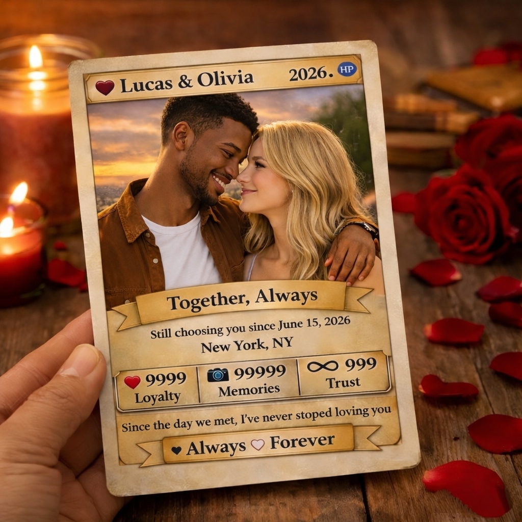 Personalized Valentine’s Day Power Couple Card, Custom Anniversary Card Couple Photo Anime Style, Best Valentine's Day Gift for Lover - yourphotoblanketuk