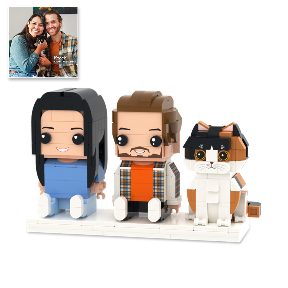 Custom Full Body Brick Figures Personalized Sitting Brick Figures Kids and Cat Universal Interlocking Plastic Toy Christmas Gift - yourphotoblanketuk