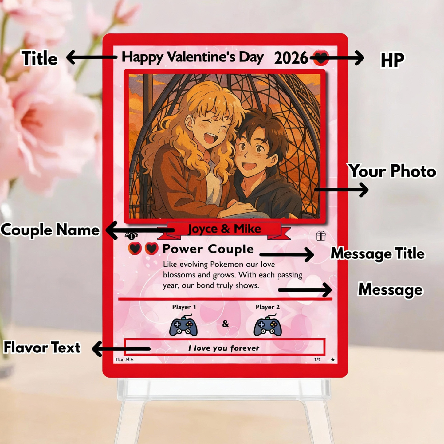 Personalized Valentine’s Day Power Couple Card, Custom Anniversary Card Couple Photo Anime Style, Best Valentine's Day Gift for Lover - yourphotoblanketuk