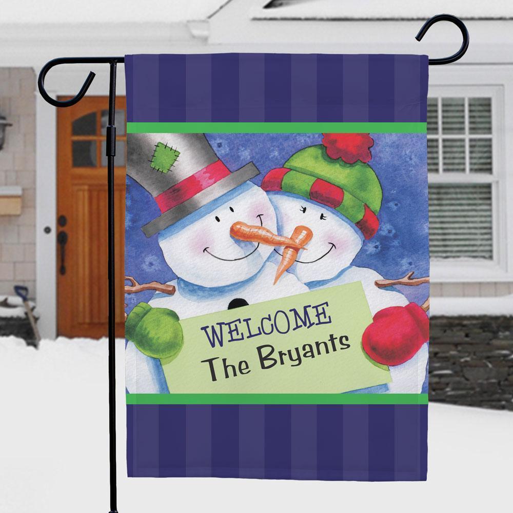 Custom Snow Couple Garden Flag Outdoor Decor Seasonal Yard Flags