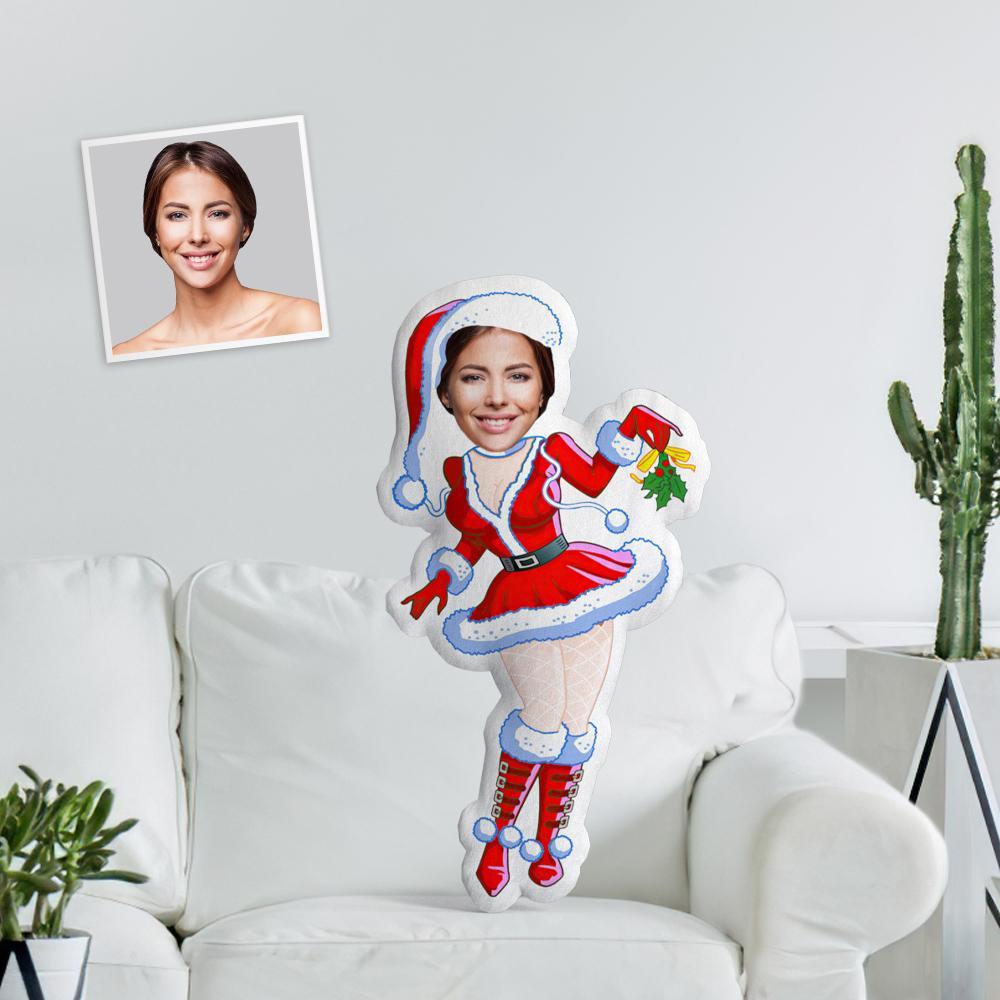 Custom Girl Portrait Santa Minime Throw Pillow Unique Personalized Christmas Girl In Red Boots Throw Pillow For Amazing Christmas Gift