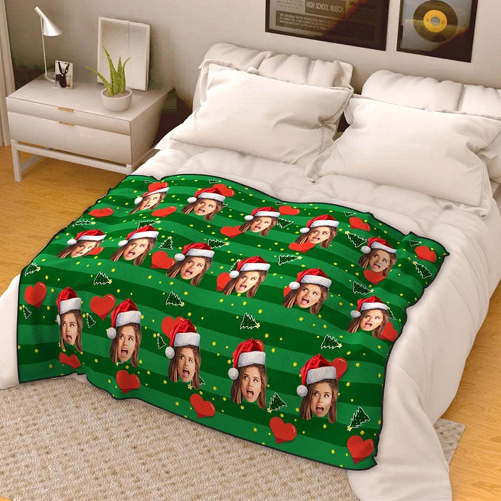 Christmas Heart Personalized Fleece Photo Blanket - Green