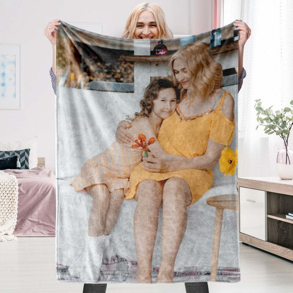 Personalized Fleece Blanket with Custom Mother and Kids Photo Mother's day Gift