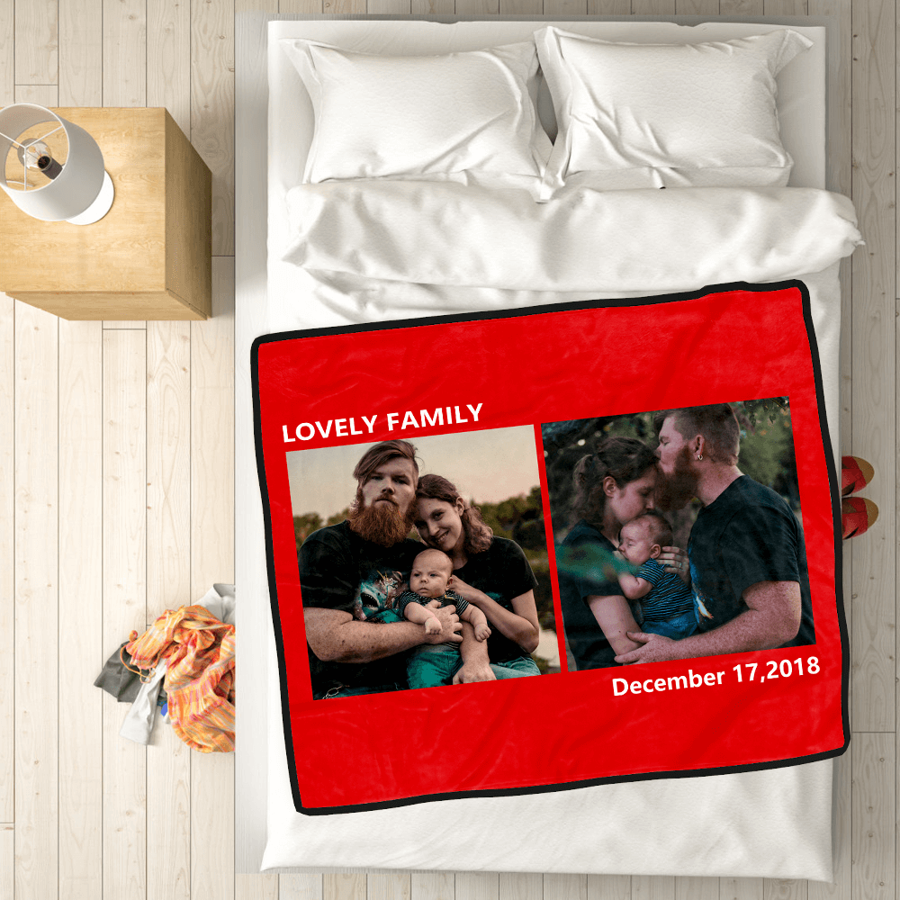 Family Love Personalized Fleece Photo Blanket with 2 Photos
