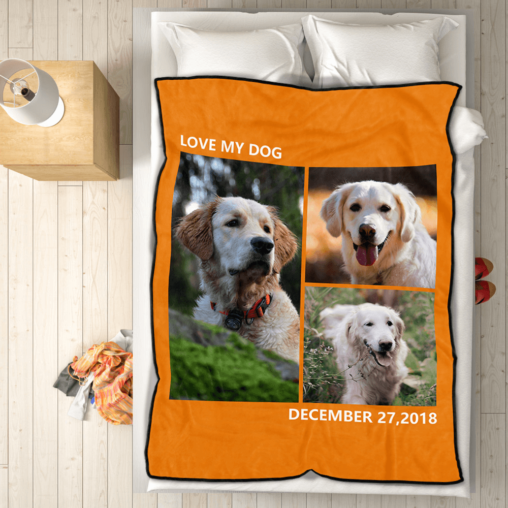 Personalized Pets Fleece Photo Blanket with 3 Photos