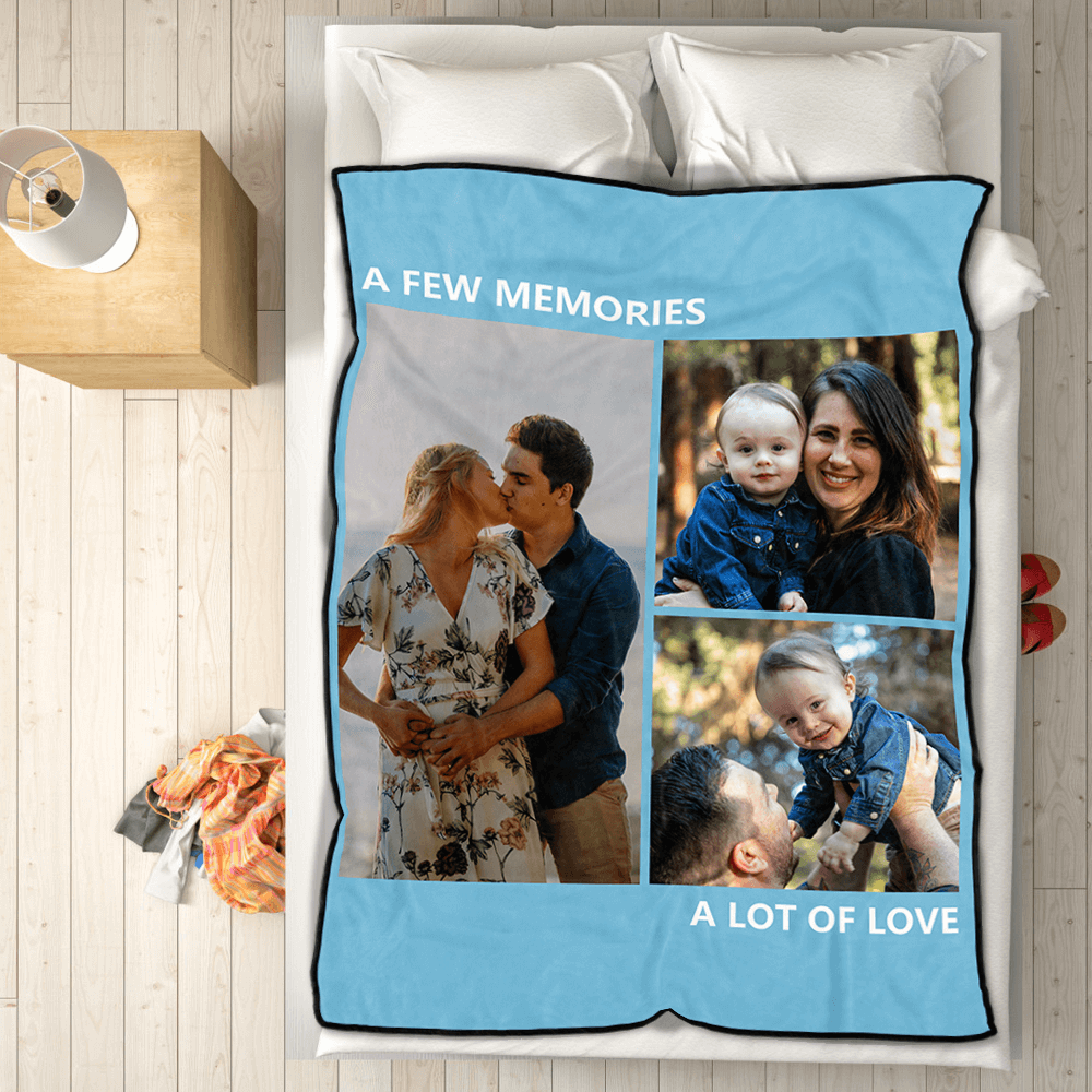 Custom Photo Fleece Blanket Happy Family with 3 Photos 40x50