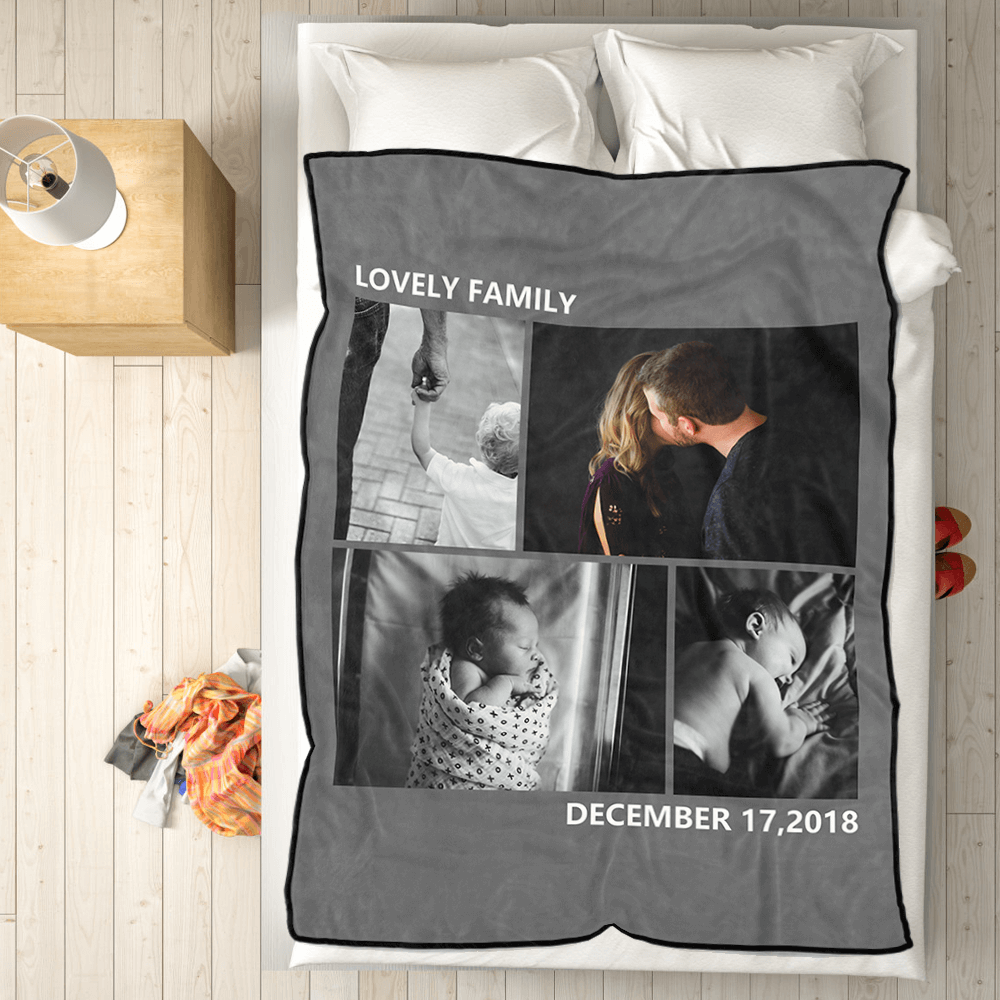 Custom Photo Blankets Personalized Fleece Photo Blanket with 4 Photos Family Gift Ideas
