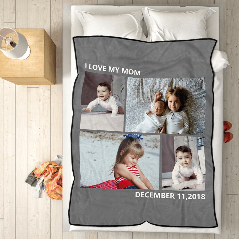 Personalized Kids Fleece Photo Blanket with 4 Photos