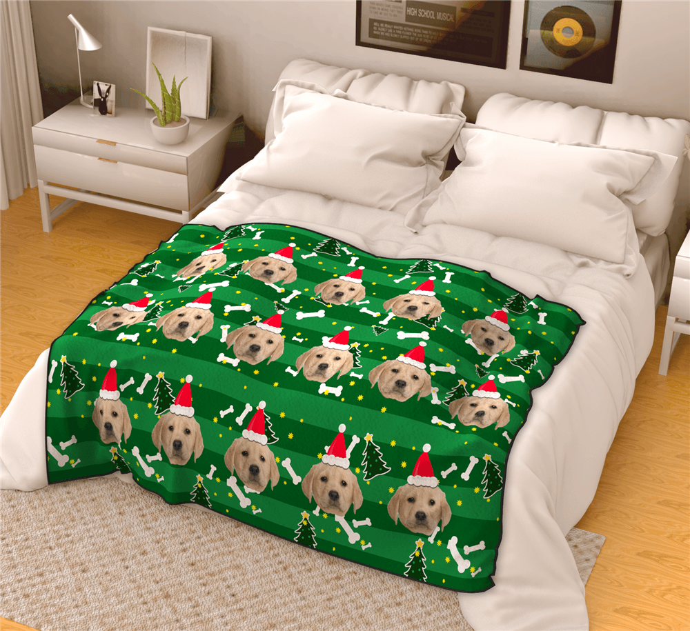 Christmas Tree Personalized Fleece Photo Blanket - Green