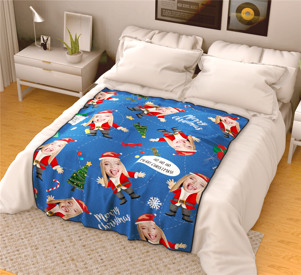 Christmas Santa Photo Face Fleece Blanket