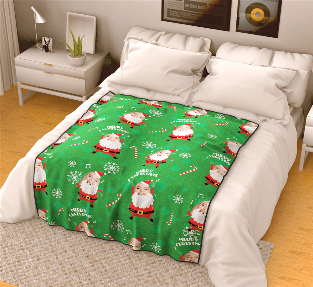 Merry Christmas Santa Photo Face Fleece Blanket