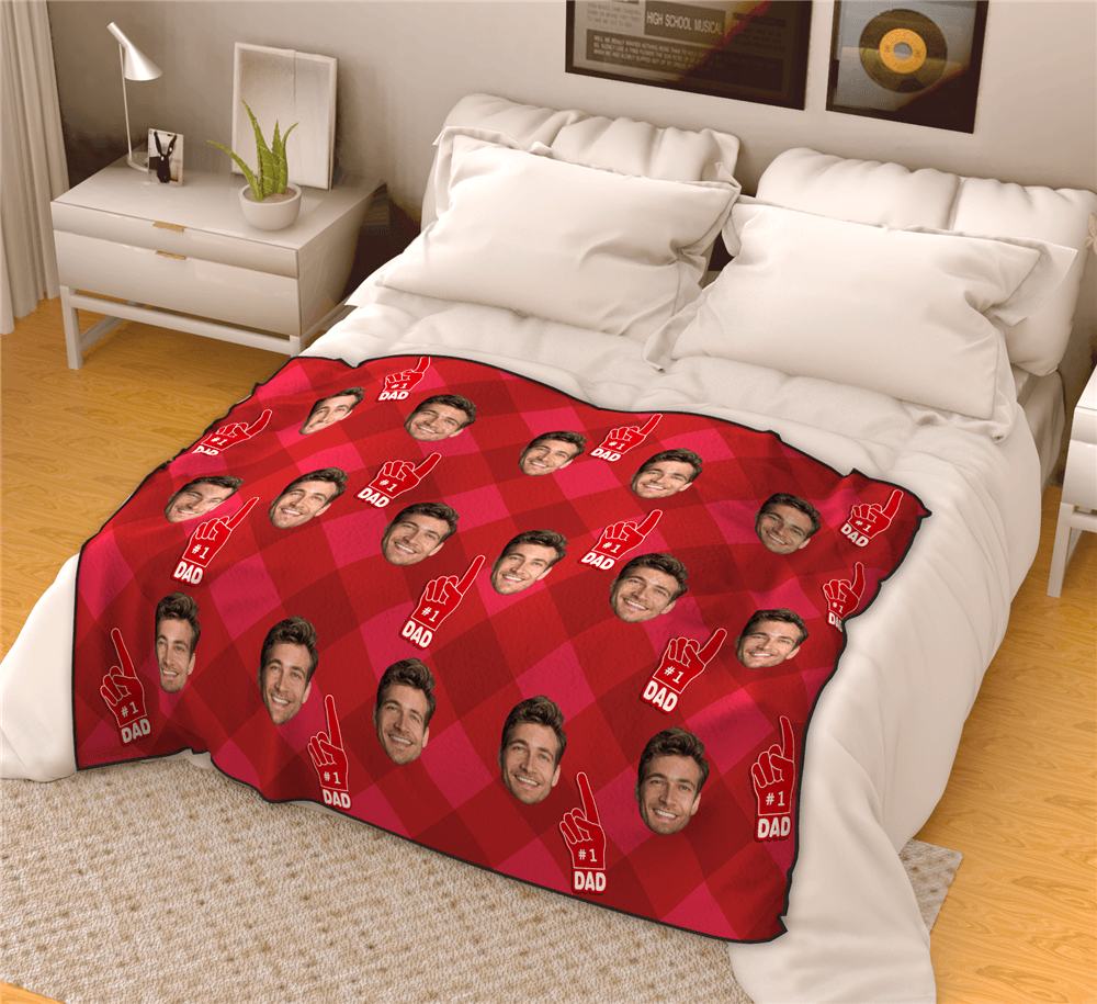 NO.1 Dad Personalized Fleece Photo Blanket - Red