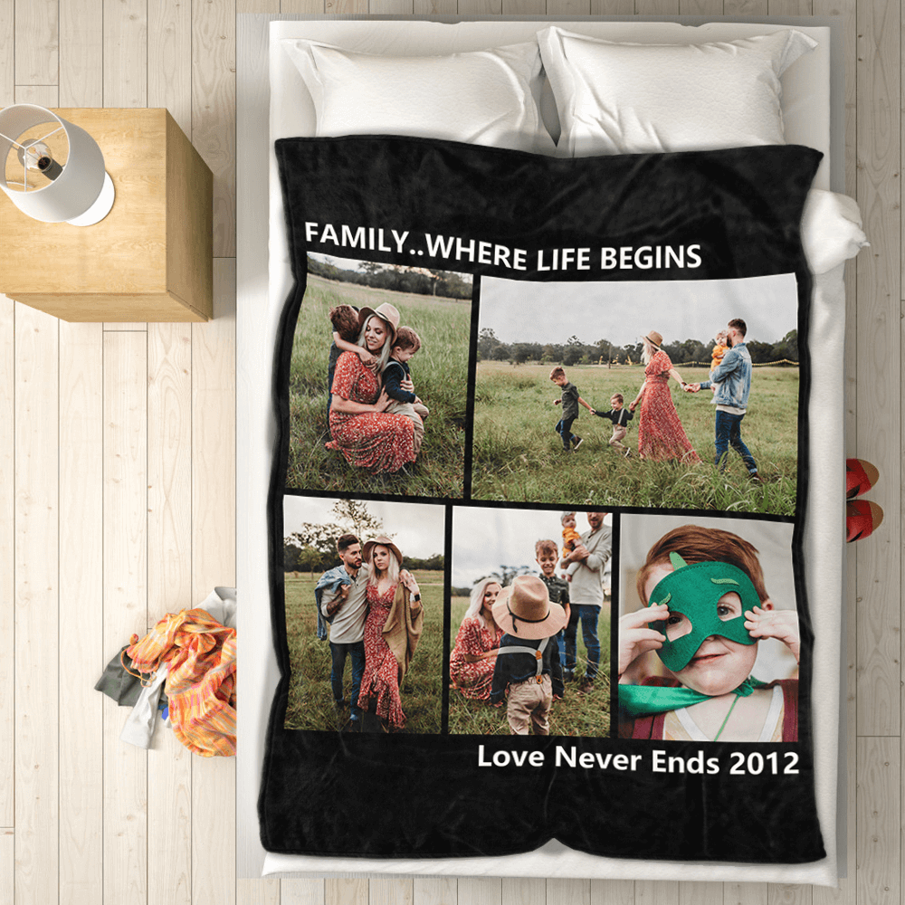 Custom Photo Fleece Collage Blanket Friends & Family with 5 Photos 50x60