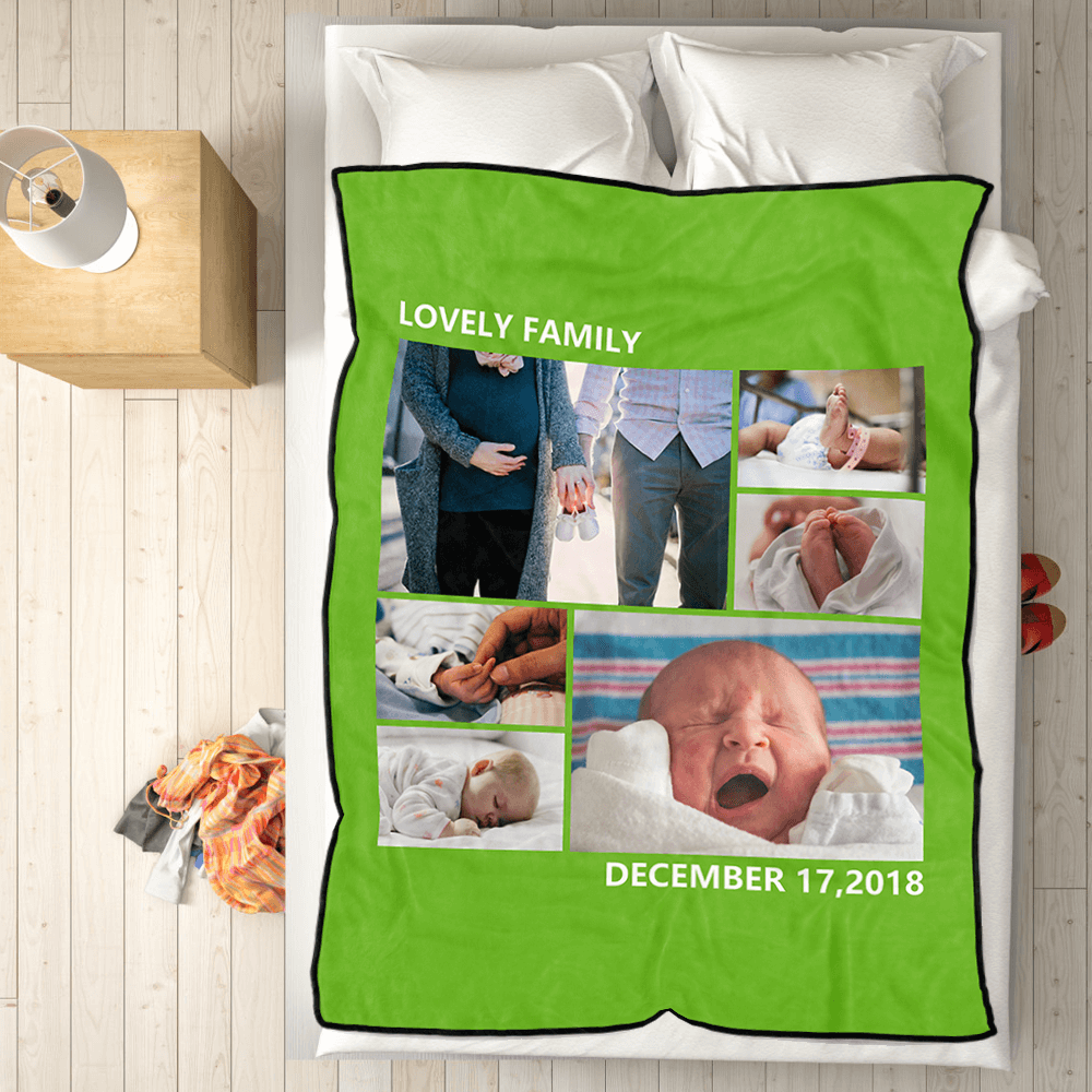 Family Love Personalized Fleece Photo Blanket with 6 Photos