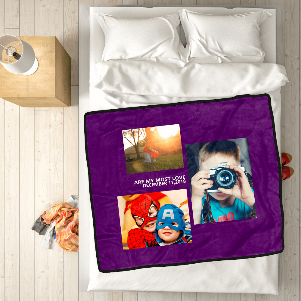 Custom Kids Fleece Photo Blanket with 3 Photos