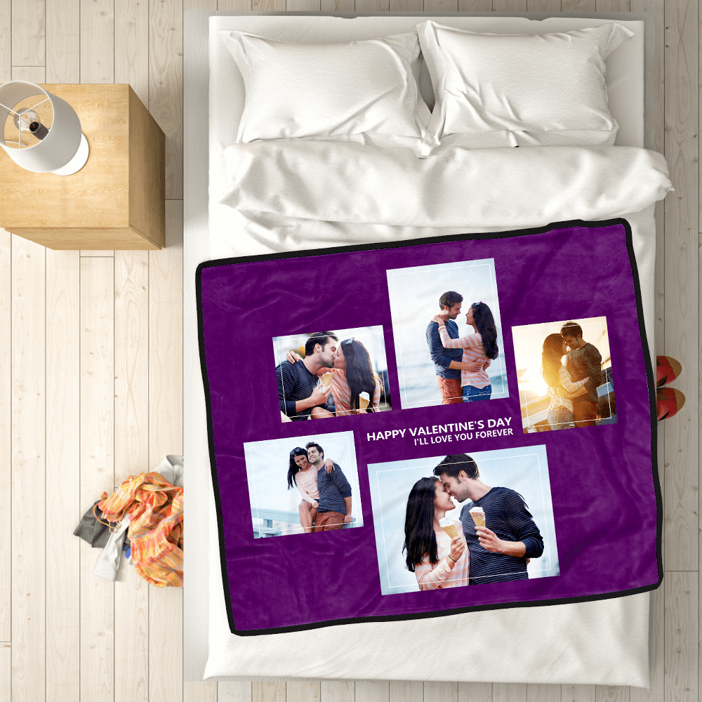 Custom Perfect Love Fleece Photo Blanket with 5 Photos