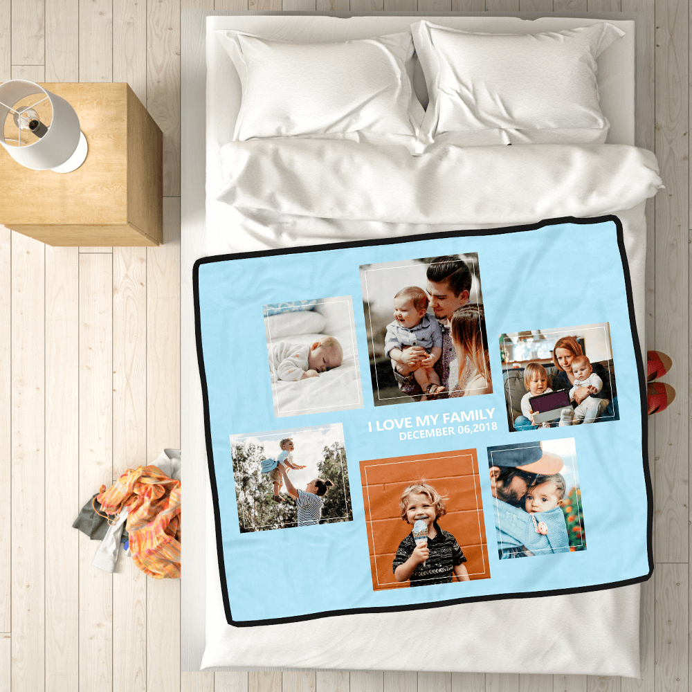 Family Love Custom Fleece Photo Blanket with 6 Photos