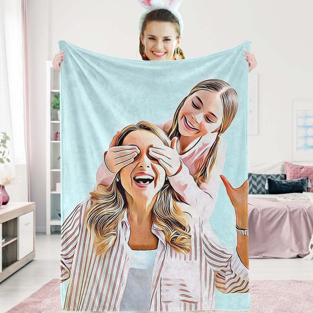 Custom Blankets Personalized Photo Blankets Painted Art Portrait Fleece Throw Blanket Mother's Day Gift