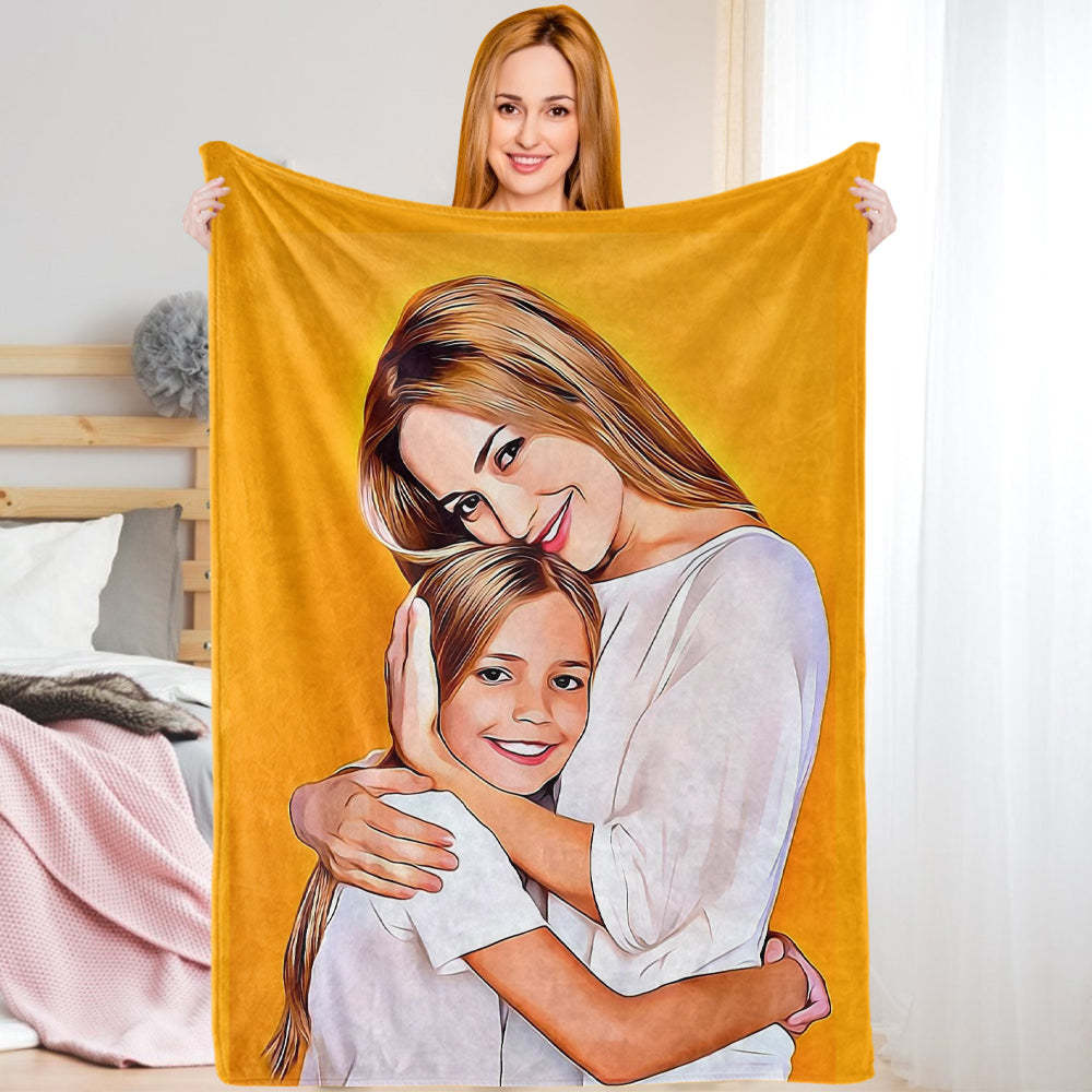 Personalized Photo Blankets Custom Painted Art Portrait Fleece Throw Blanket Mother's Day Gift