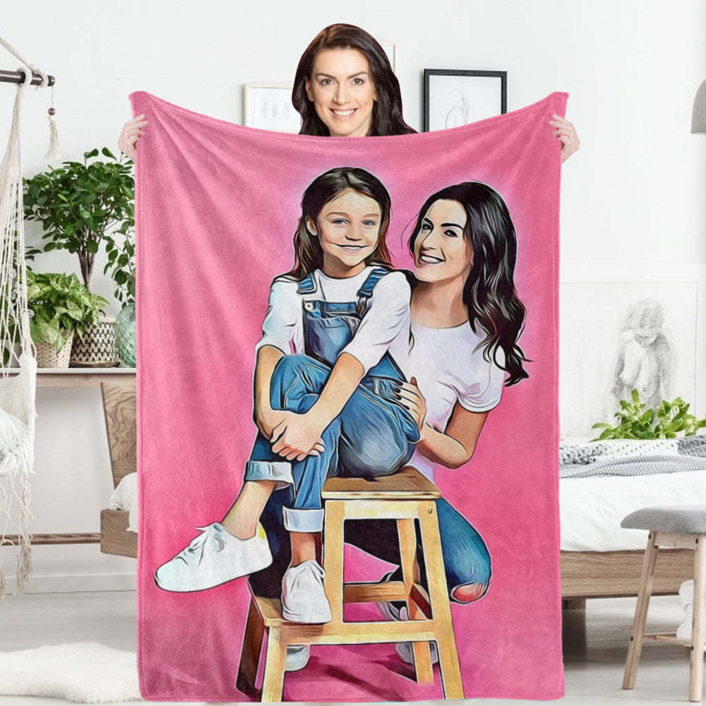 Custom Photo Painted Art Portrait Fleece Throw Blanket Mother's Day Gift