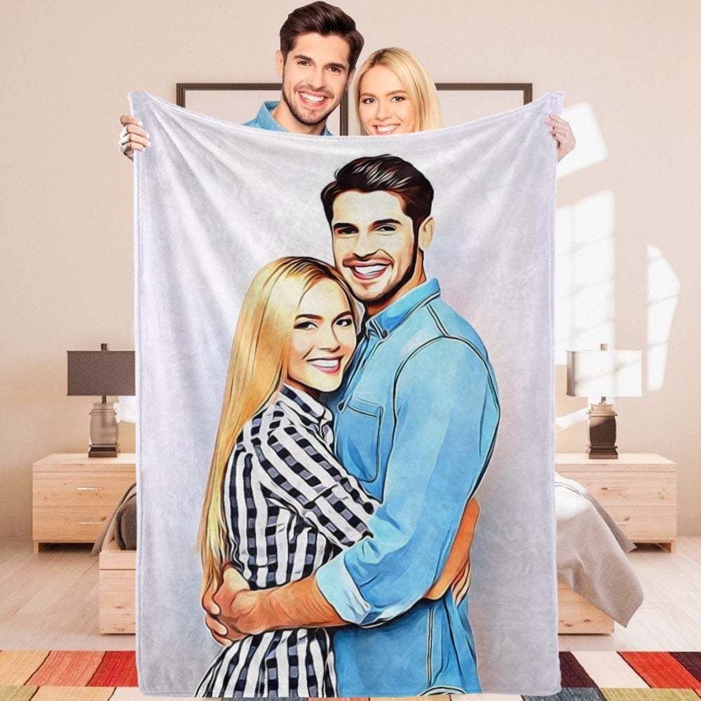 Personalized Photo Blankets Custom Painted Art Portrait Fleece Throw Blanket Best Gift for Couple