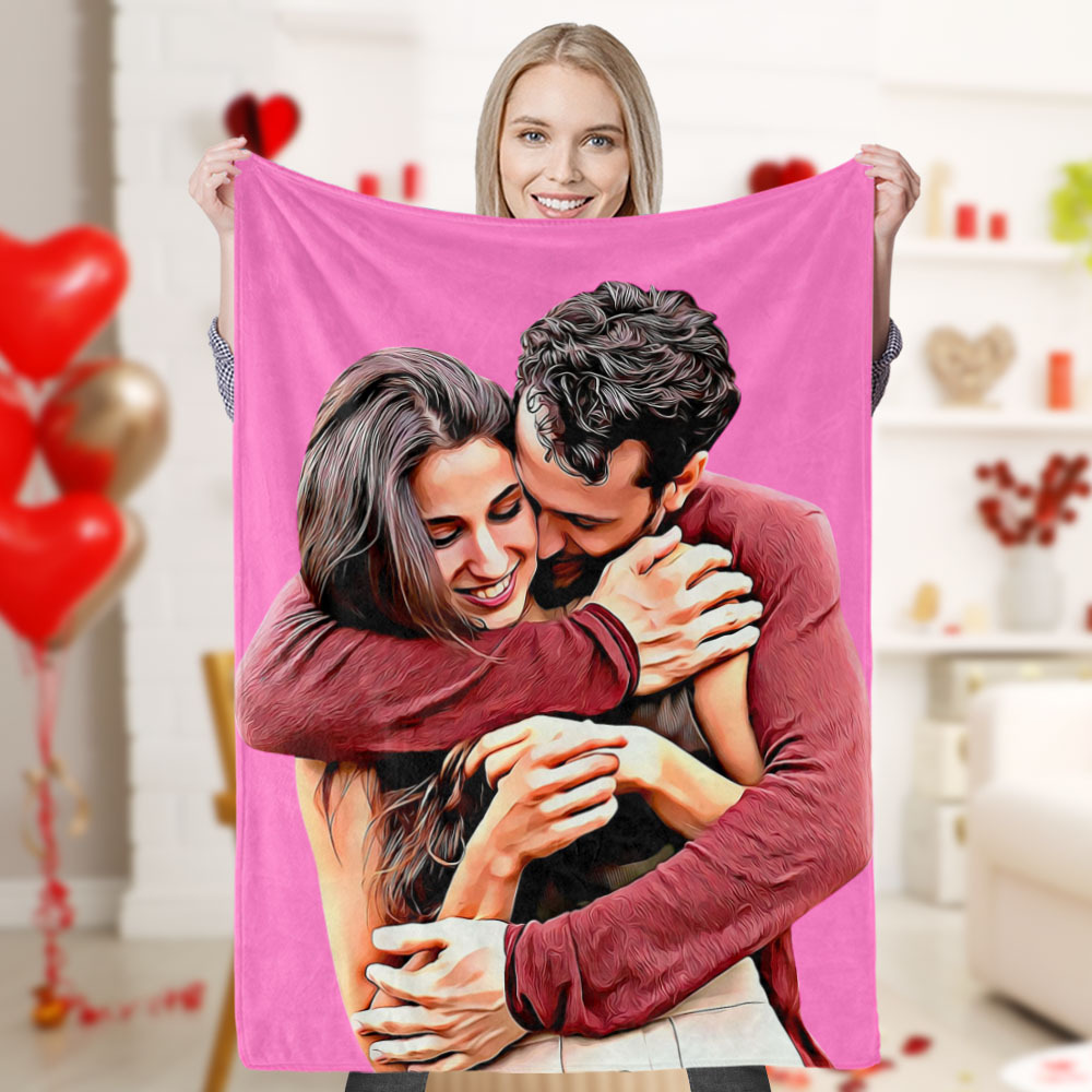 Personalized Photo Blanket Custom Couple Portrait Blanket Photo Blanket For Valentine's Day Gifts - yourphotoblanketuk