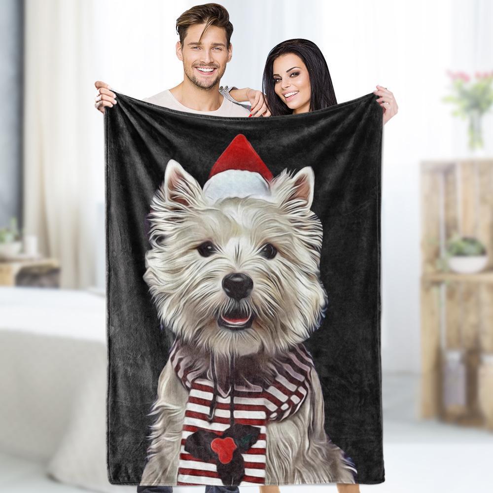 Custom Dog Blankets Personalized Pet Photo Blankets Painted Art Portrait Fleece Throw Blanket Festival Gift For Him