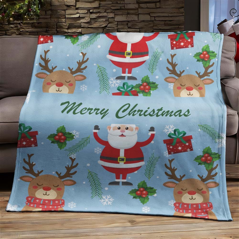 Custom Santa Claus and Elk Gifts Text Blanket Unique Gift For Lovers - Yourphotoblanket