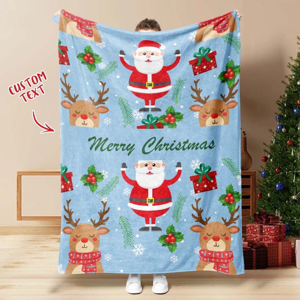 Custom Santa Claus and Elk Gifts Text Blanket Unique Gift For Lovers - Yourphotoblanket