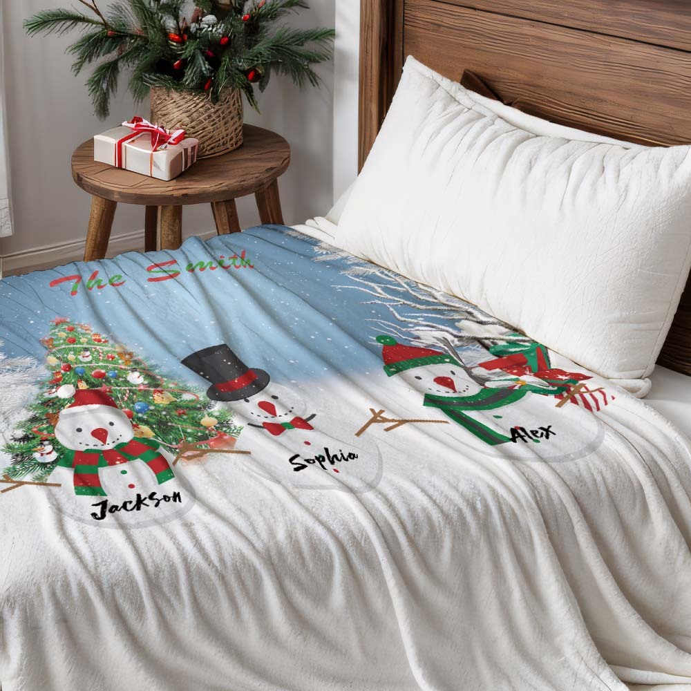 Custom Three Christmas Snowmen Text Blanket Unique Gift For Kids - Yourphotoblanket