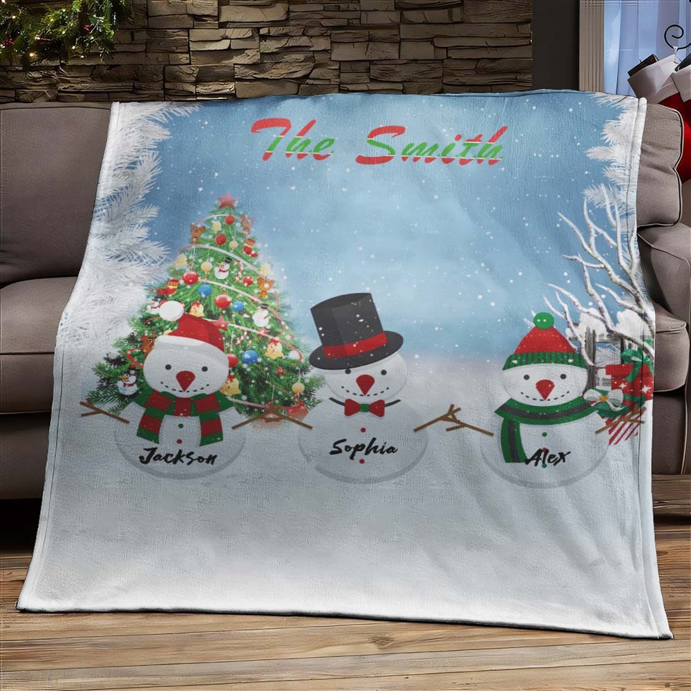 Custom Three Christmas Snowmen Text Blanket Unique Gift For Kids - Yourphotoblanket