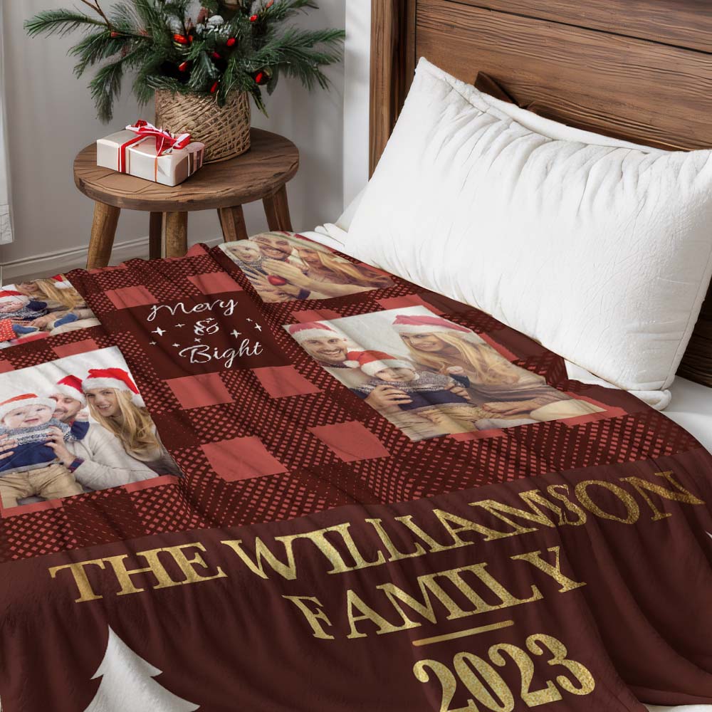 Custom Merry Christmas Photo Blanket With Text Unique Gifts For Family Lovers