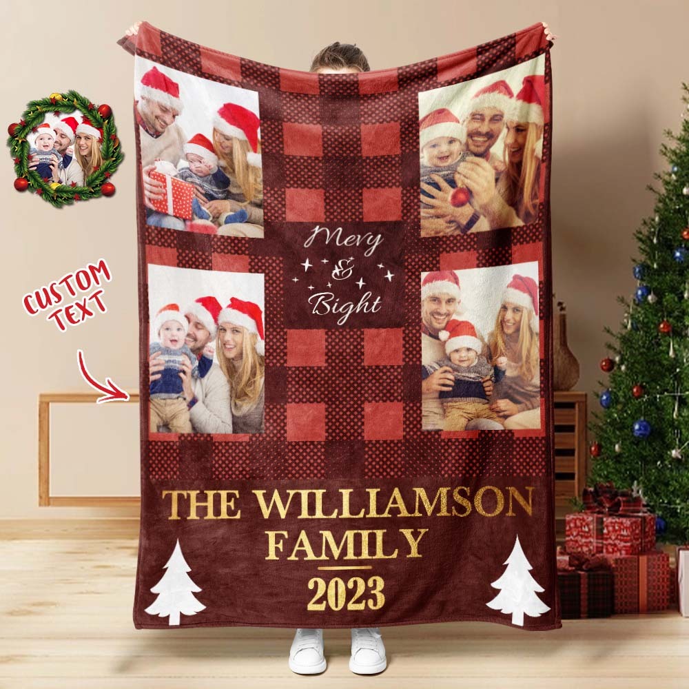 Custom Merry Christmas Photo Blanket With Text Unique Gifts For Family Lovers - Yourphotoblanket