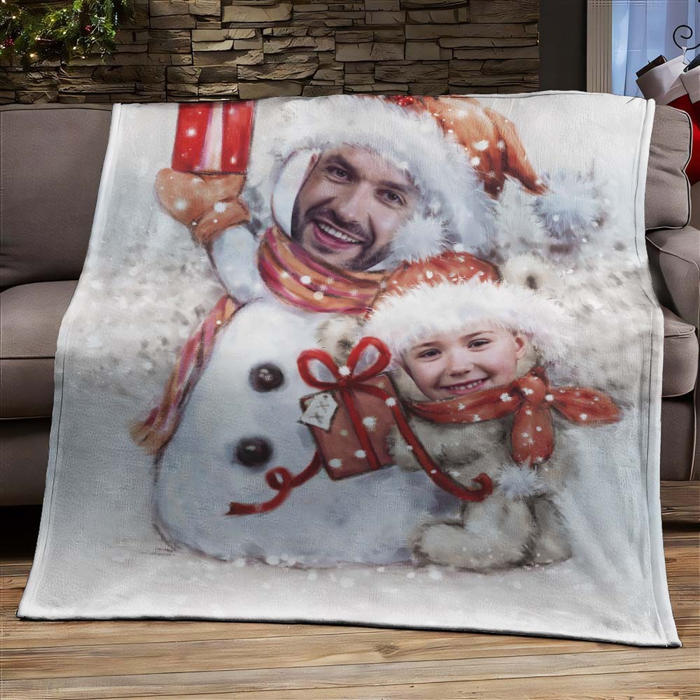 Custom Two Snowmen Photo Blanket The Unique Gift For Kids - Yourphotoblanket