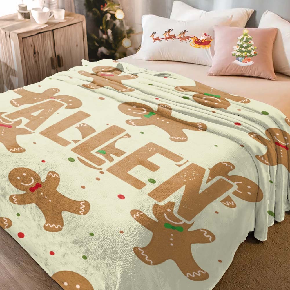 Custom Text Cute Gingerbread Man Christmas Blanket Unique Gift For Kids - Yourphotoblanket