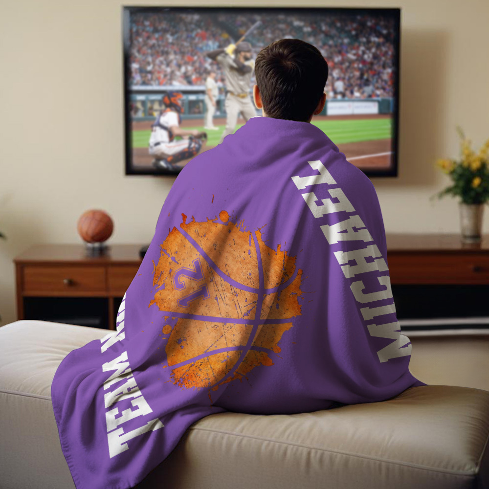 Personalized Basketball Blanket: Custom Name & Number Basketball Heart Blanket - Ideal Gift for Basketball Players or Teams - yourphotoblanketuk