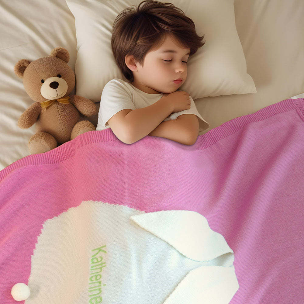 Personalized Knitted Blanket Bunny Blanket with Embroidered Name Gift for Baby - yourphotoblanketuk