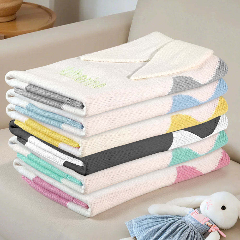 Personalized Knitted Blanket Bunny Blanket with Embroidered Name Gift for Baby - yourphotoblanketuk