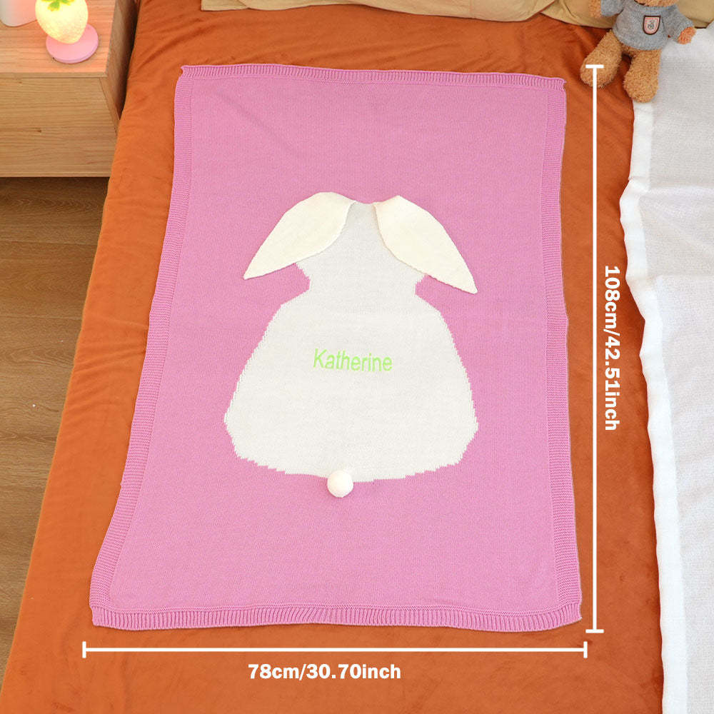 Personalized Knitted Blanket Bunny Blanket with Embroidered Name Gift for Baby - yourphotoblanketuk