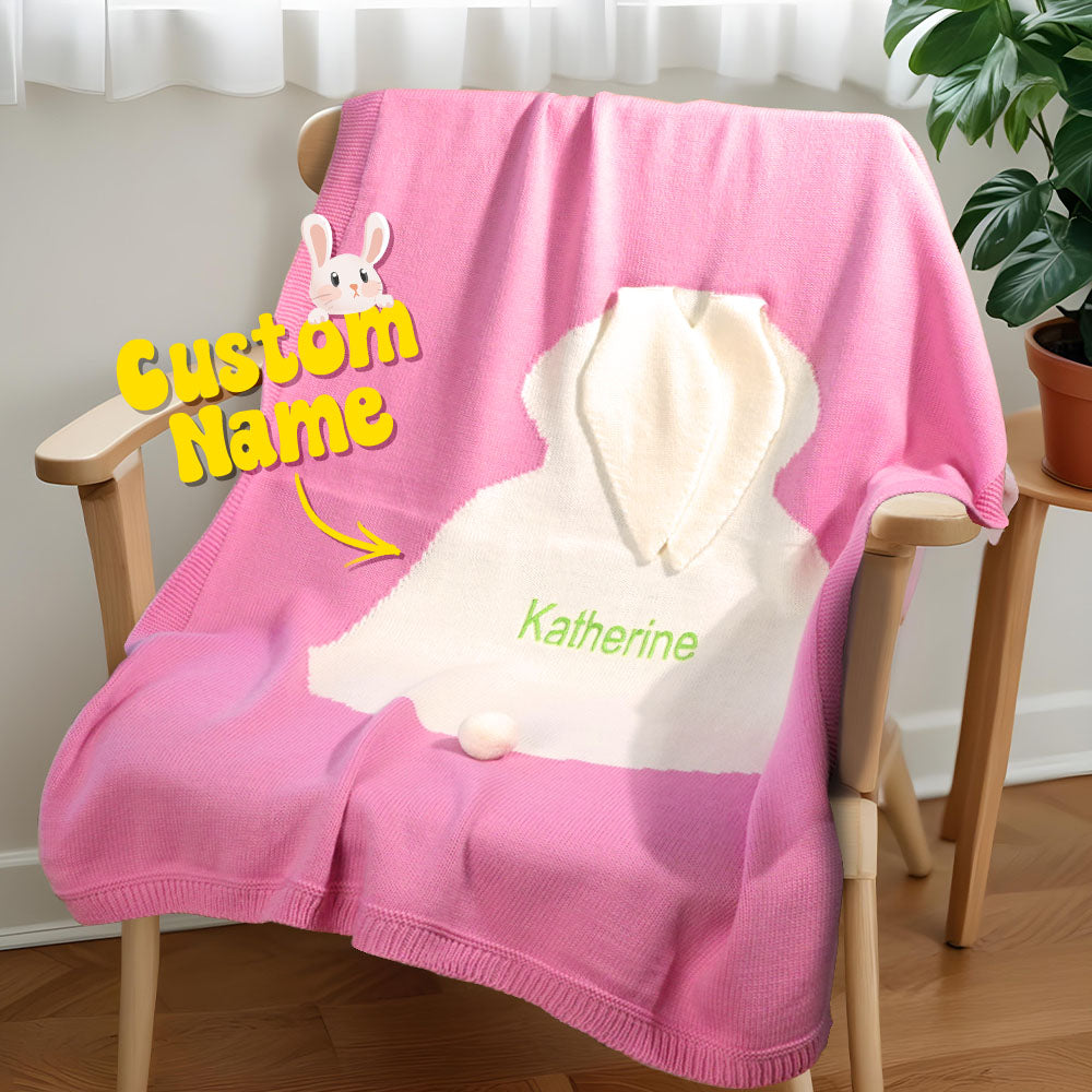 Personalized Knitted Blanket Bunny Blanket with Embroidered Name Gift for Baby
