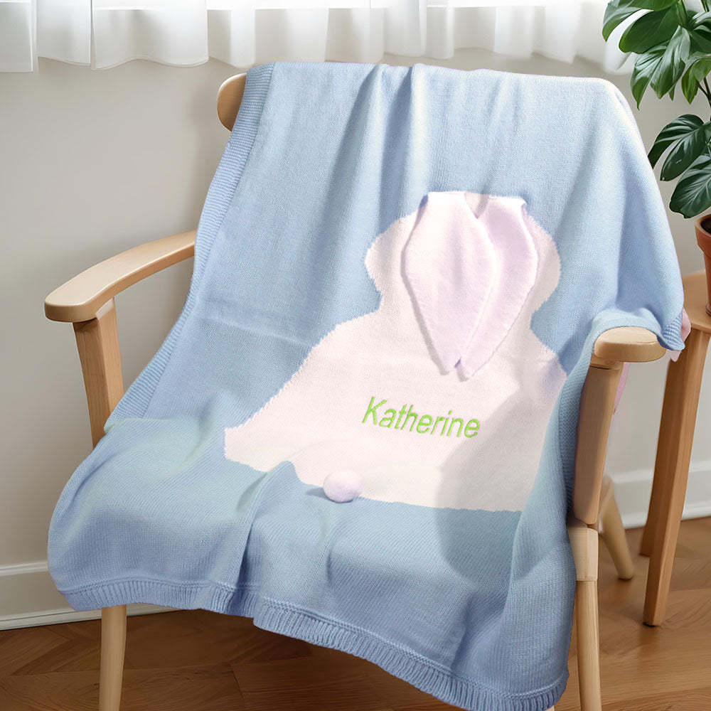 Personalized Knitted Blanket Bunny Blanket with Embroidered Name Gift for Baby - yourphotoblanketuk