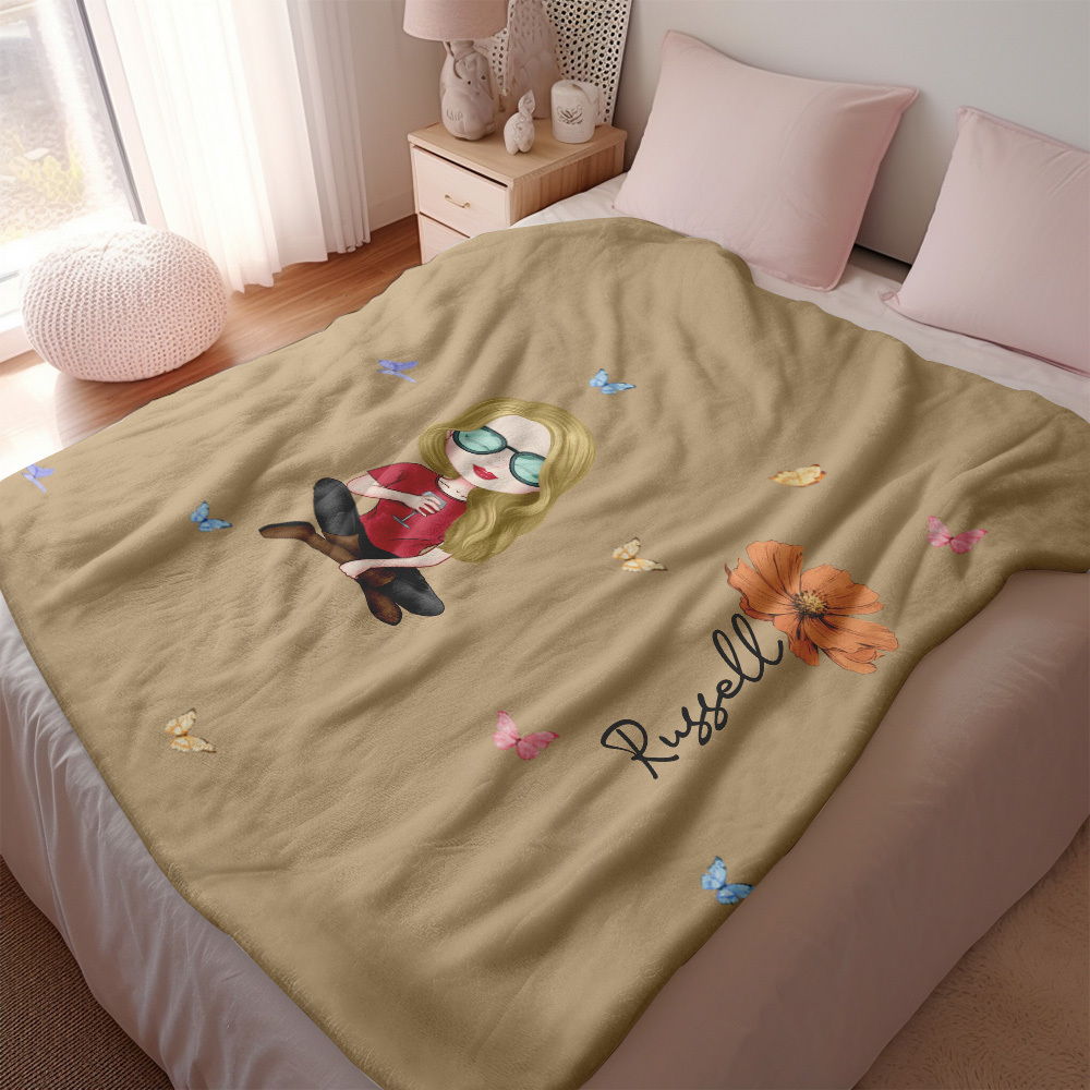 Personalized Cute Cartoon Character Heart Birth Flower Soft Throw Blanket with Name Birthday Christmas Gift - yourphotoblanketuk